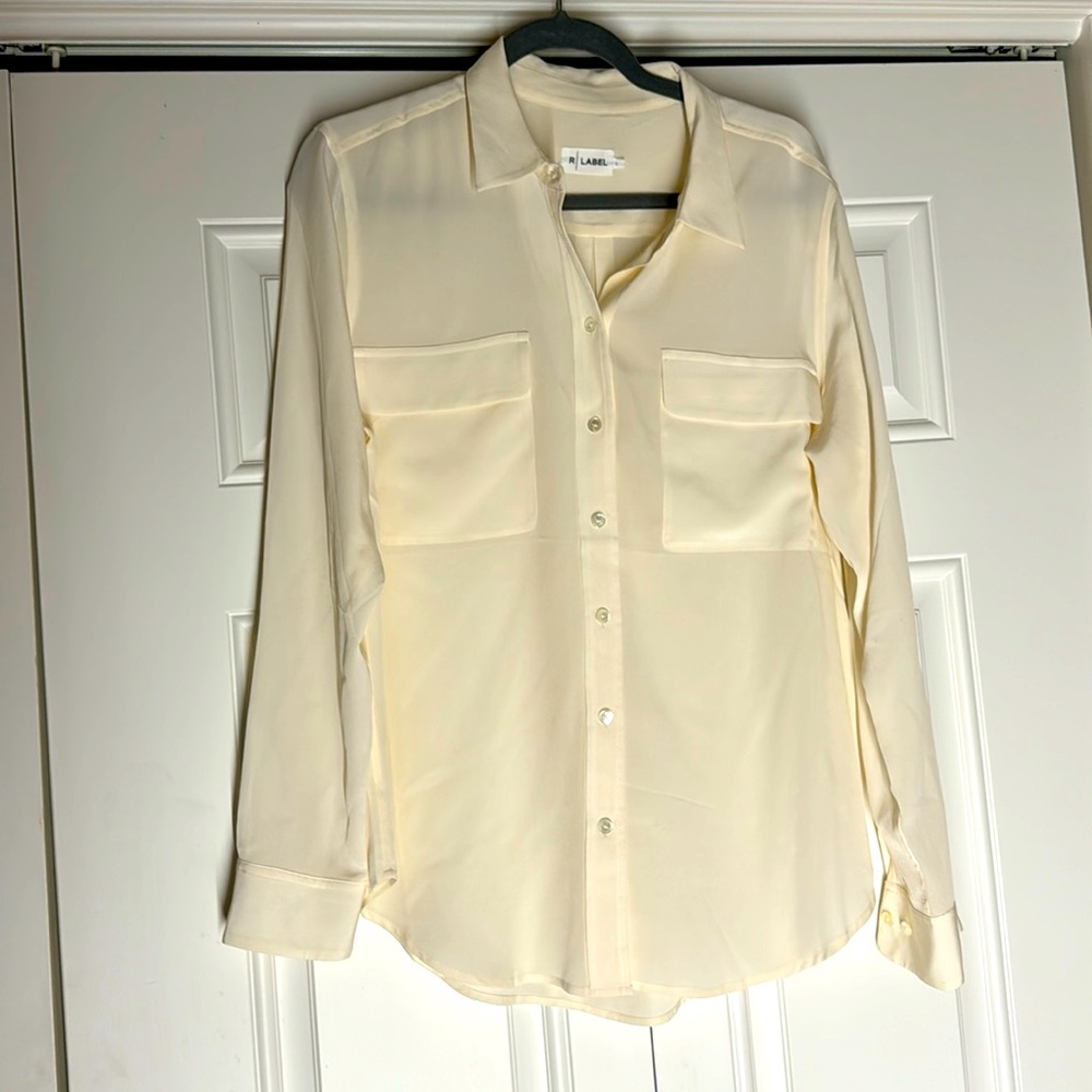 Beautiful cream color 100% silk button down shirt with chest pockets